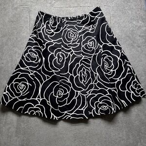 Oscar de la Renta Black White Floral‎ A-Line Skirt Women's 12 Garden Party